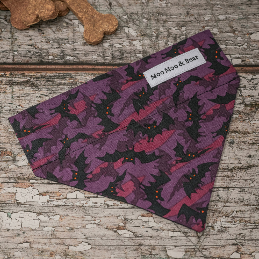 HALLOWEEN PURPLE BATS DOG BANDANA