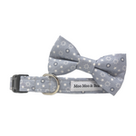 starry night grey dog bow tie with all over star print