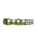'GINGHAM' DOG COLLAR AND OPTIONAL LEAD IN SAGE GREEN
