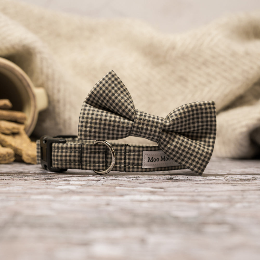 'PETITE GINGHAM GREIGE' DOG BOW TIE