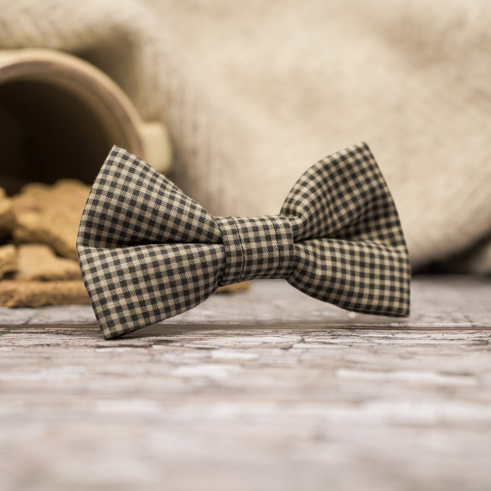 'PETITE GINGHAM GREIGE' DOG BOW TIE