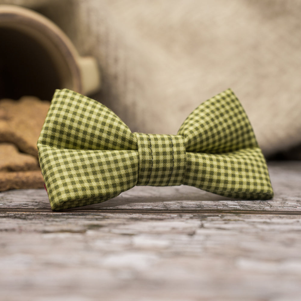 'PETITE GINGHAM FIELD GREEN' DOG BOW TIE
