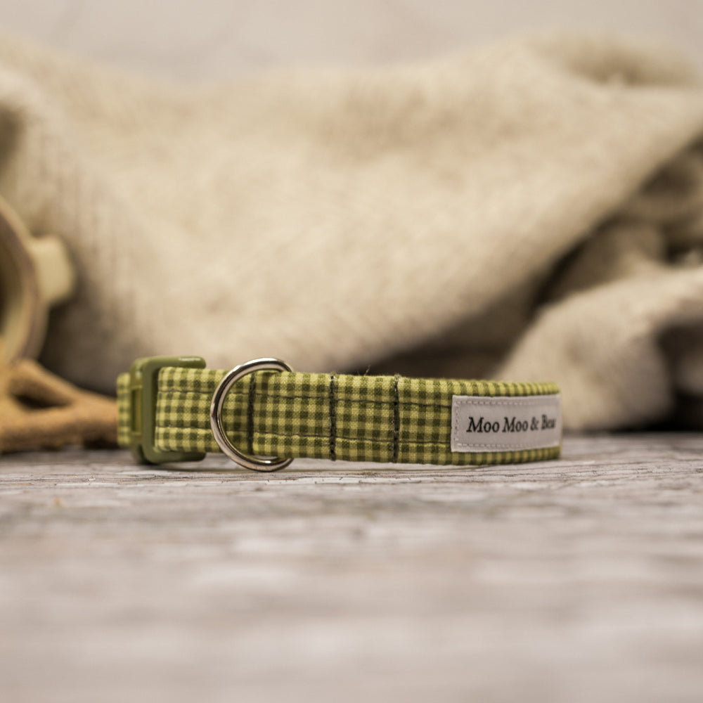 'PETITE GINGHAM FIELD GREEN' DOG COLLAR