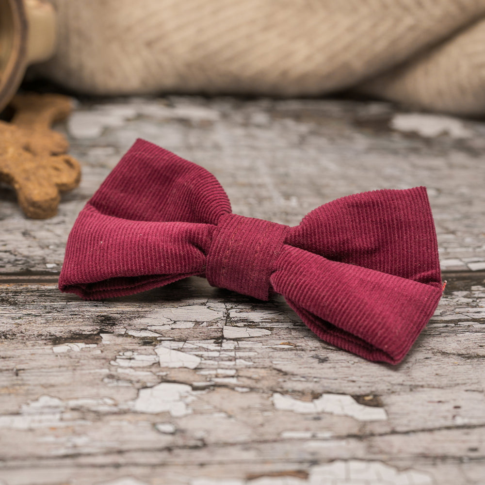 'CORDUROY' DOG BOW TIE IN MERLOT