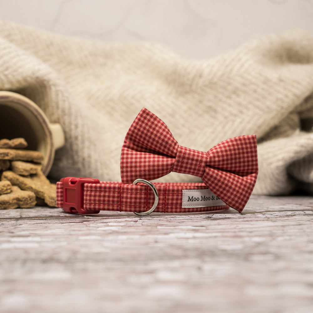 'PETITE GINGHAM APPLE RED' DOG BOW TIE