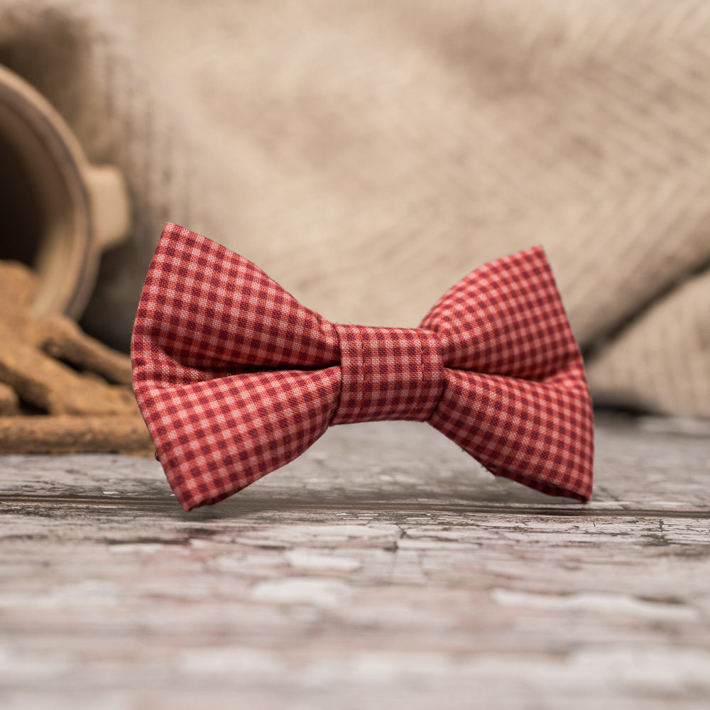 'PETITE GINGHAM APPLE RED' DOG BOW TIE
