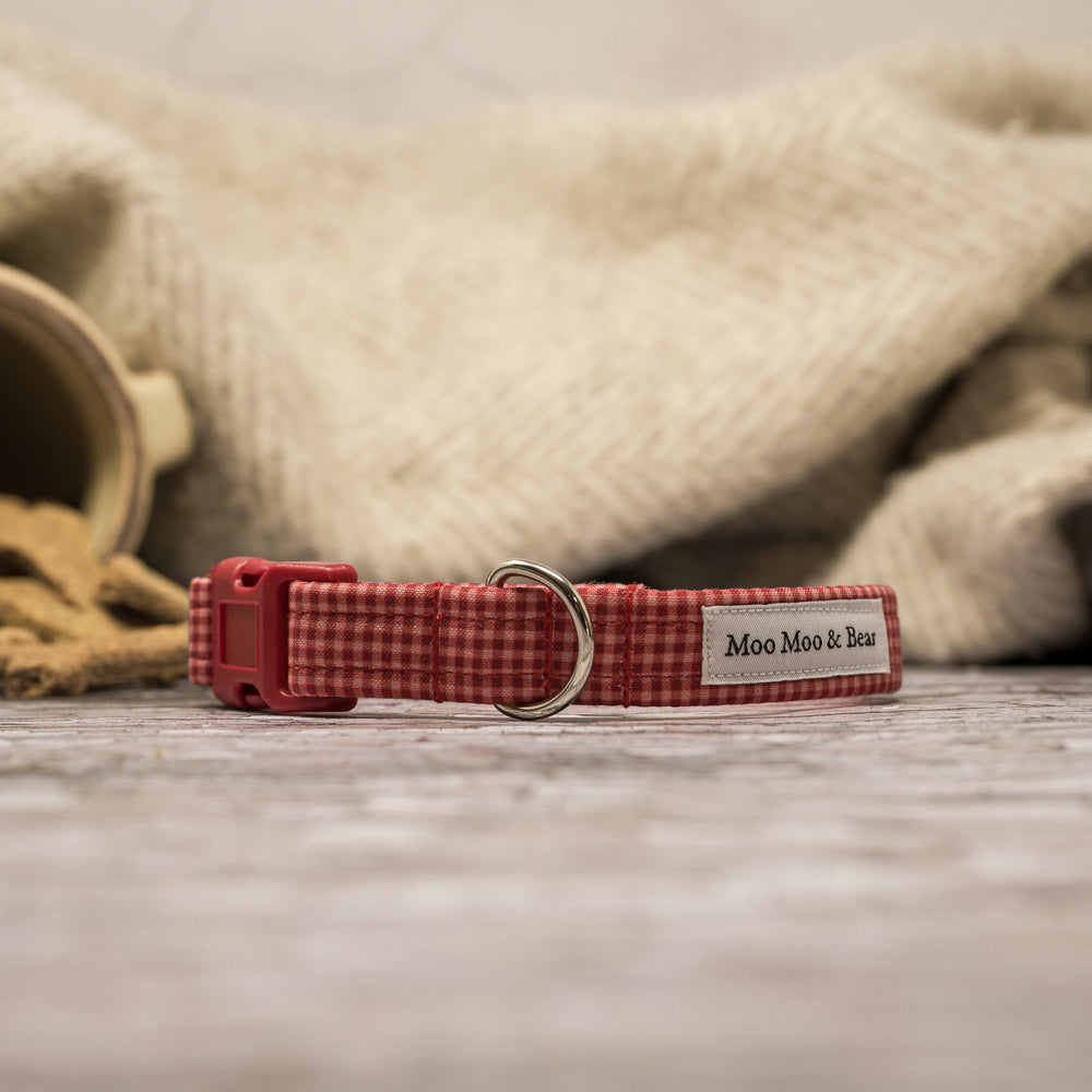 'PETITE GINGHAM IN APPLE RED' DOG COLLAR AND OPTIONAL LEAD