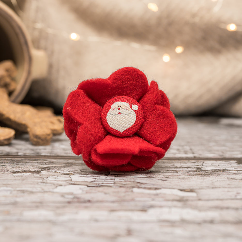 SANTA RED  DOG COLLAR FELT FLOWER