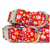 LIBERTY OF LONDON BLOOMSBURY BLOSSOM DOG COLLAR AND OPTIONAL LEAD IN RED