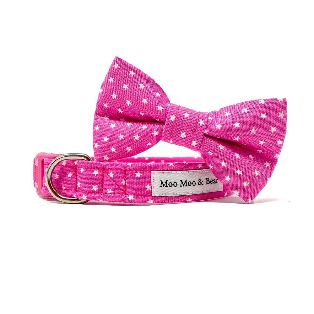 pink star print handmade dog bow