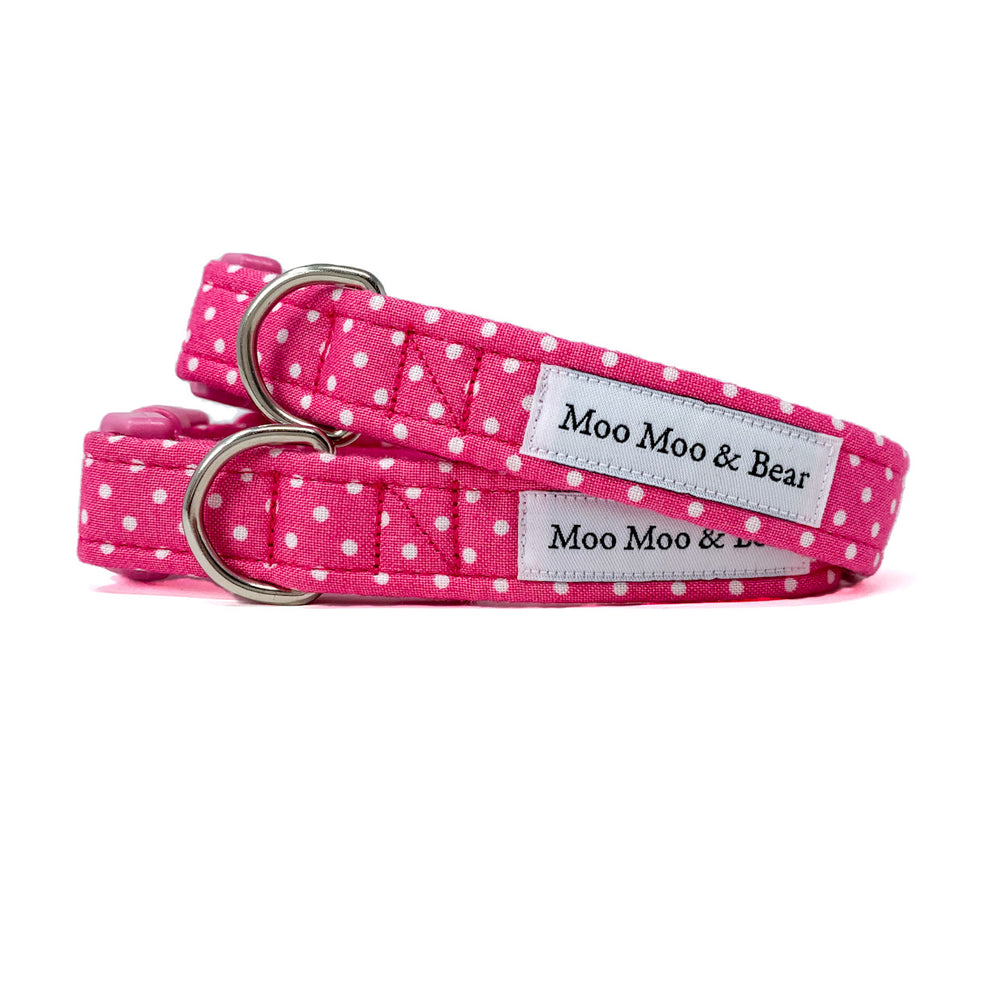 'POLKA DOT' DOG COLLAR AND OPTIONAL LEAD IN CANDY PINK