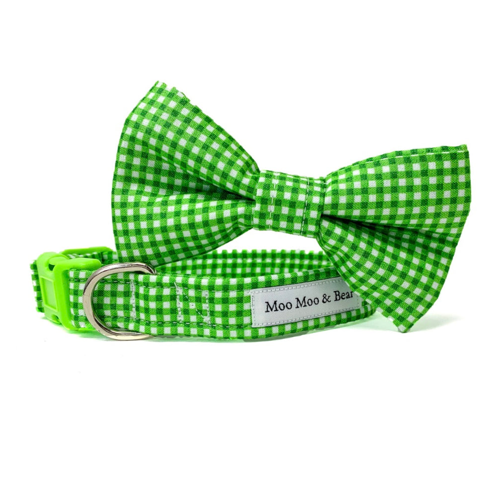 'GINGHAM' DOG BOW TIE IN APPLE GREEN