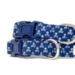 'JOLLY ROGER' DOG COLLAR AND OPTIONAL LEAD IN BLUE