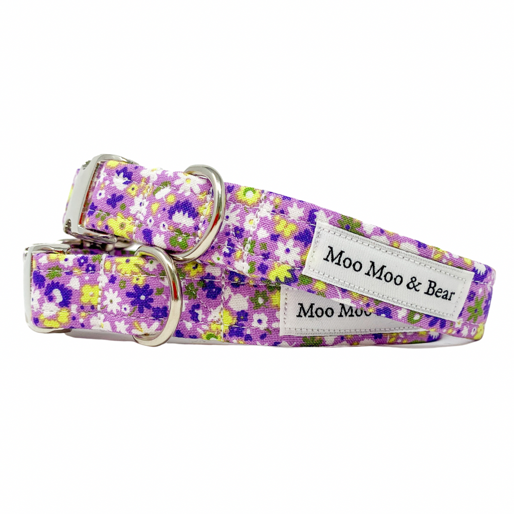 Liberty Bloomsbury Blossom lilac handmade dog collar | Moo Moo & Bear