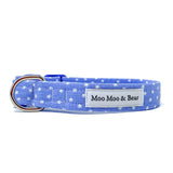 star print dog collar and lead in blue