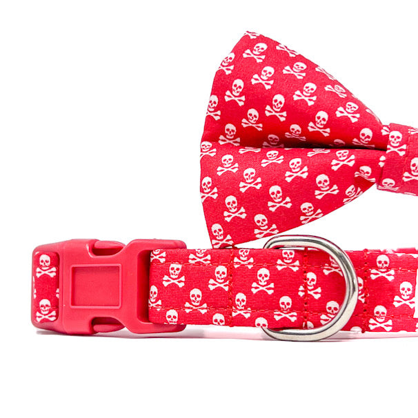 'JOLLY ROGER' DOG BOW TIE IN RED