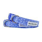 handmade star print dog collar in blue | Moo Moo & Bear