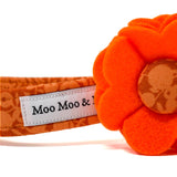 Liberty of London dog collar flower in Orange woolblend felt and Wiltshire button