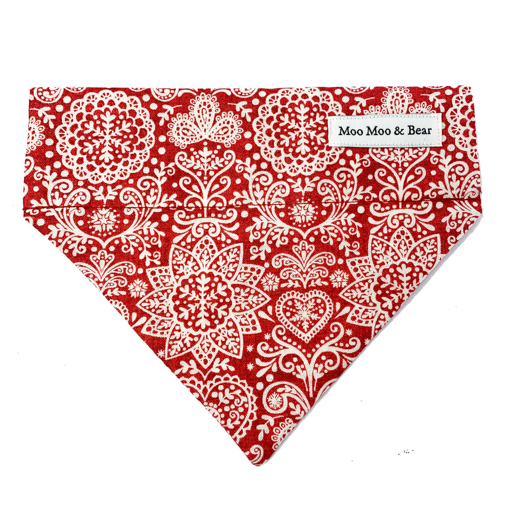 scandi inspired cotton handmade dog bandana in red
