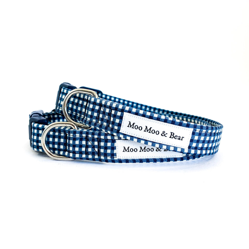 LAST CHANCE 'GINGHAM' DOG COLLAR IN NAVY BLUE
