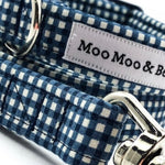 'GINGHAM' DOG COLLAR AND OPTIONAL LEAD IN NAVY BLUE