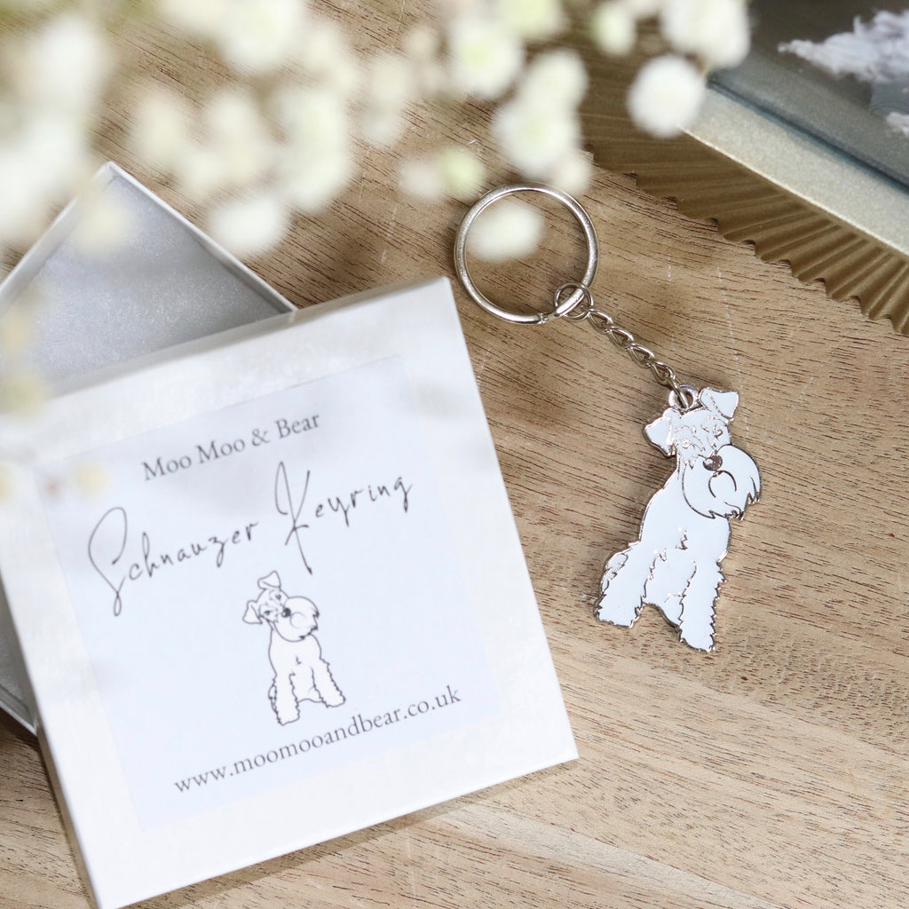 White Schnauzer Heart Shape Stainless Steel Keychain Tag Miniature ...