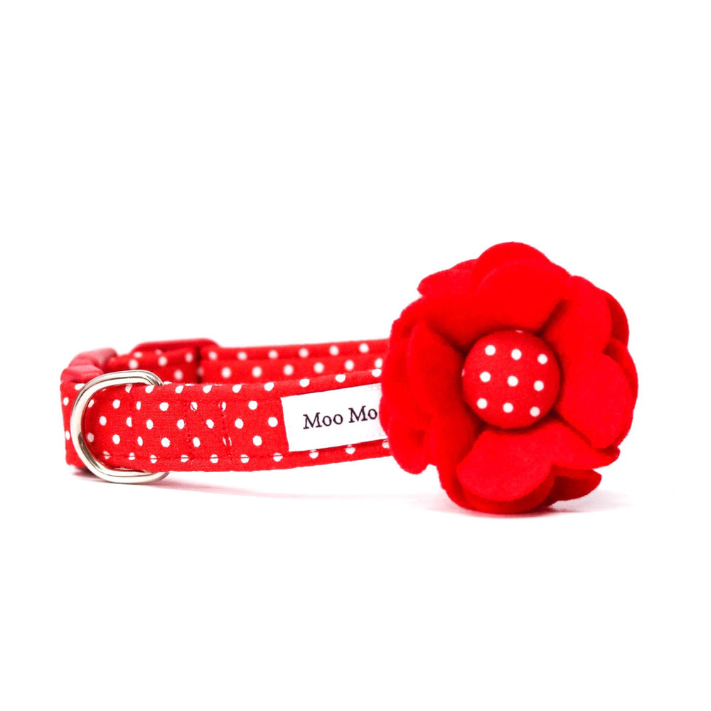 'POLKA DOT' DOG COLLAR AND OPTIONAL LEAD IN RED