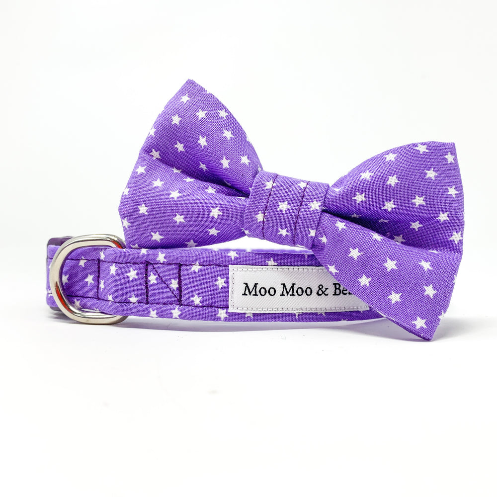 purple star handmade dog bow tie | Moo Moo & Bear