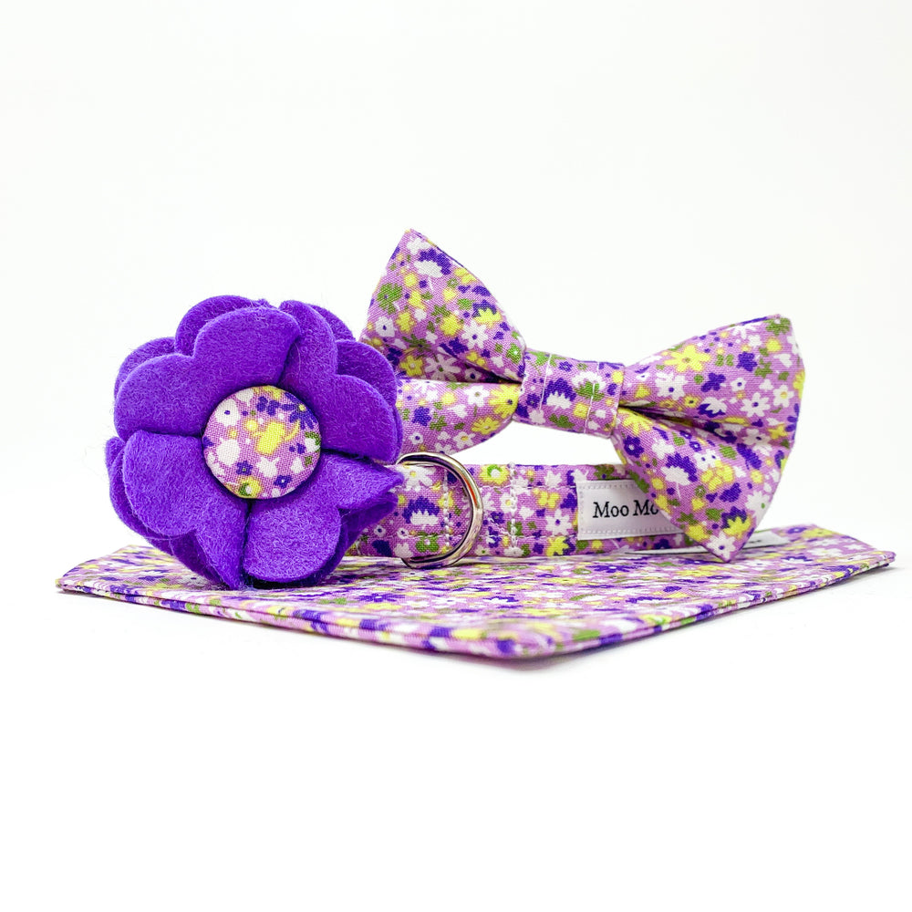 LIBERTY OF LONDON BLOOMSBURY BLOSSOM DOG COLLAR AND OPTIONAL LEAD IN LILAC