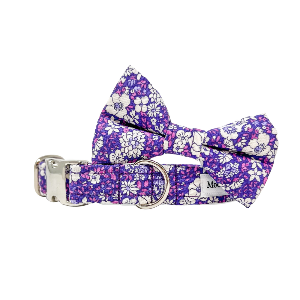 Liberty of London dog bow tie purple arley blossom