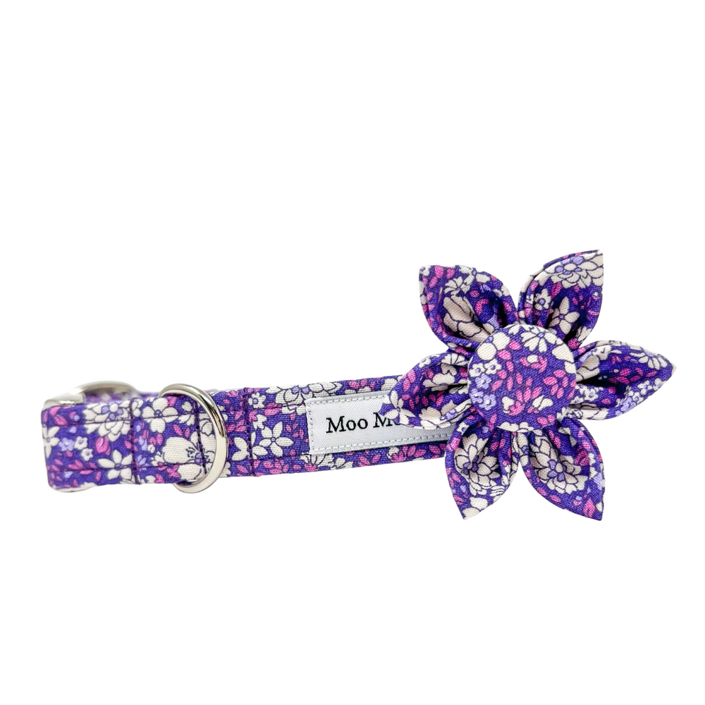 Liberty of London purple dog collar flower in Arley Blossom fabric