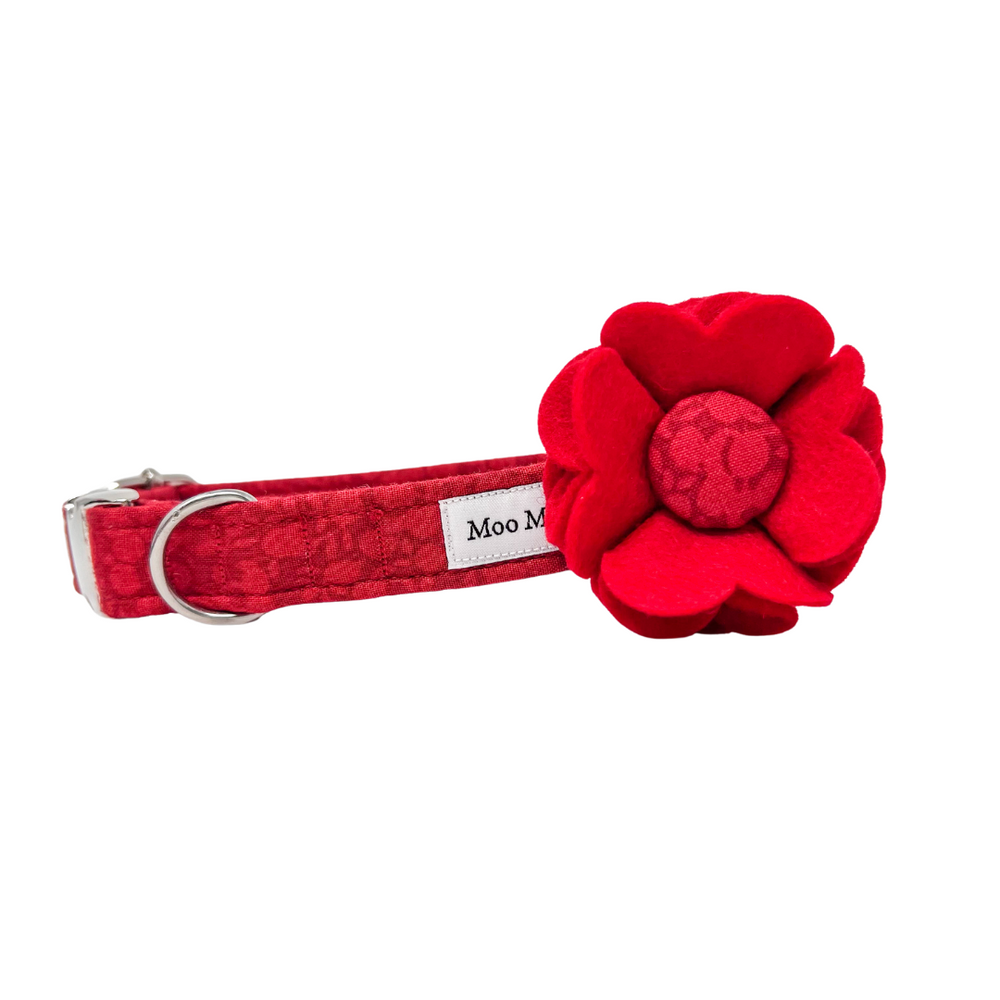 LIBERTY OF LONDON WILTSHIRE RED FELT DOG COLLAR FLOWER